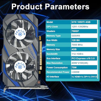 Gaming Zero Latency: ZER-LON GeForce GTX 1050 Ti 4GB GDDR5 – Side View