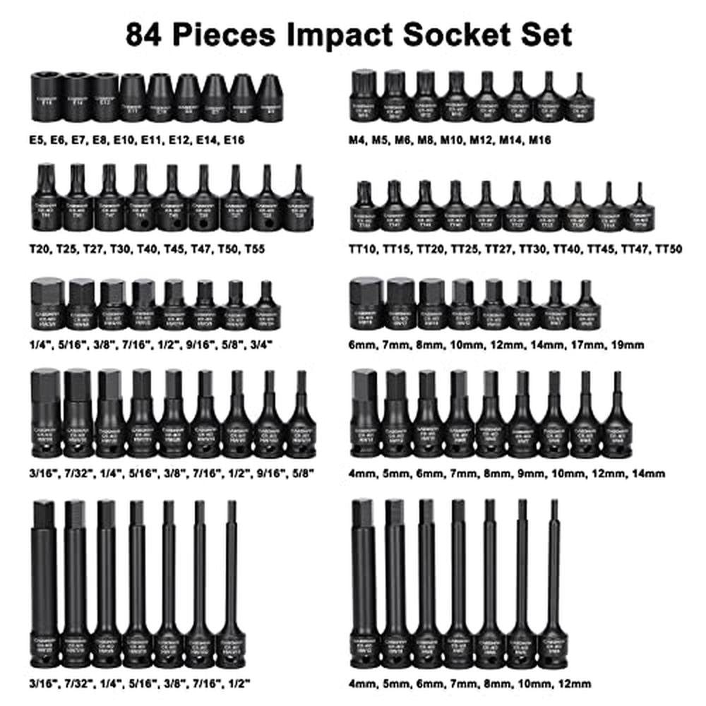 Bit Impact: CASOMAN 84 Pieces 3/8 Dr. Master Hex & Torx Bit – Side View