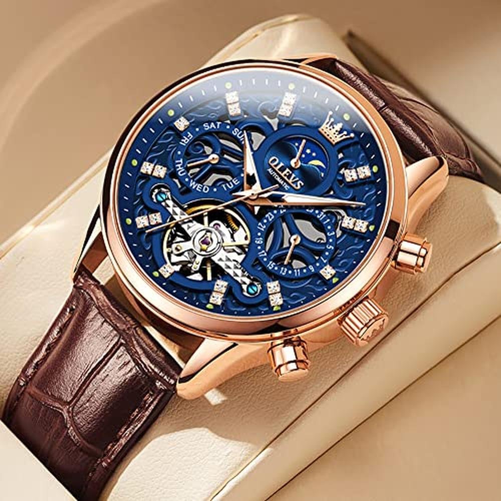 OLEVS Men Skeleton Watch: Automatic Mechanical Dress Casual – Side View