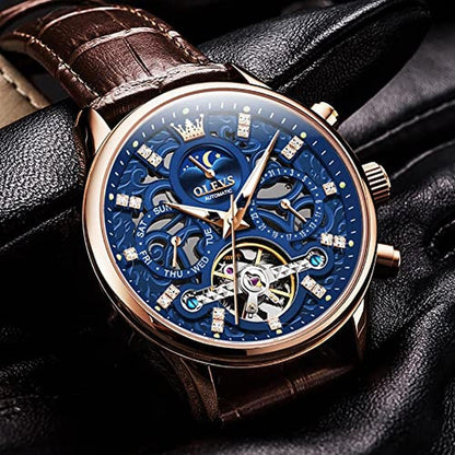 OLEVS Men Skeleton Watch: Automatic Mechanical Dress Casual – Close-up Detail
