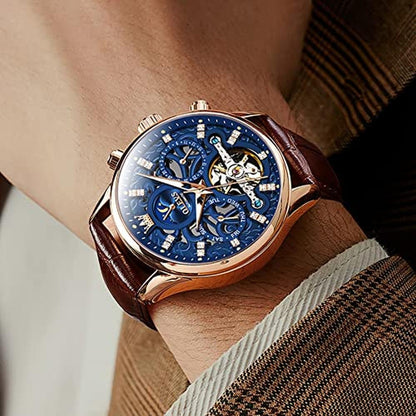 OLEVS Men Skeleton Watch: Automatic Mechanical Dress Casual – In Use