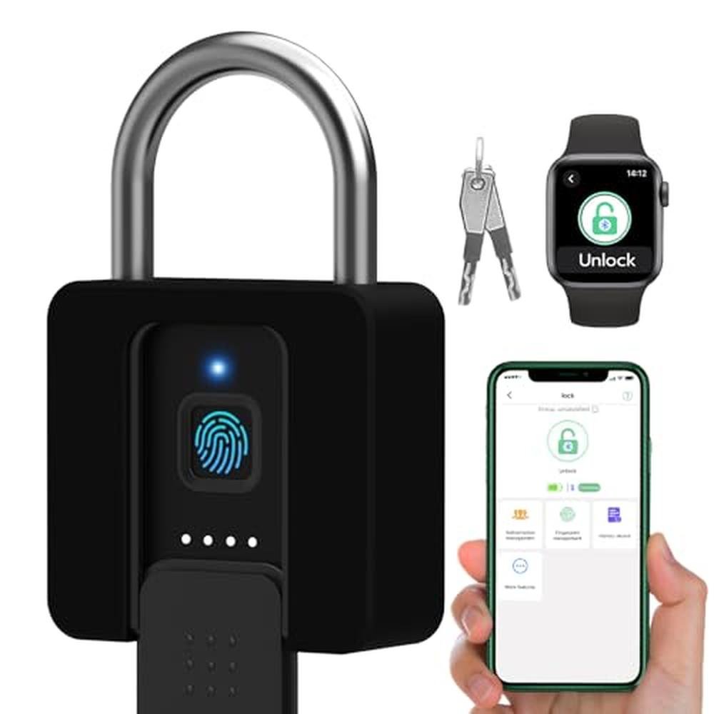Fingerprint Padlock with Key: Dhiedas Heavy Duty – Front View