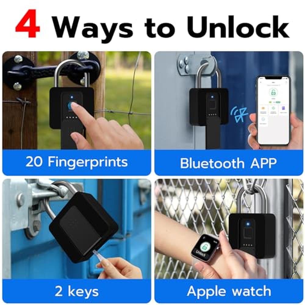 Fingerprint Padlock with Key: Dhiedas Heavy Duty – Side View