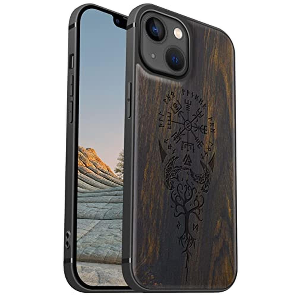 Wood Case: Carveit Magnetic iPhone 13 Case Hard Real Wood – Front View