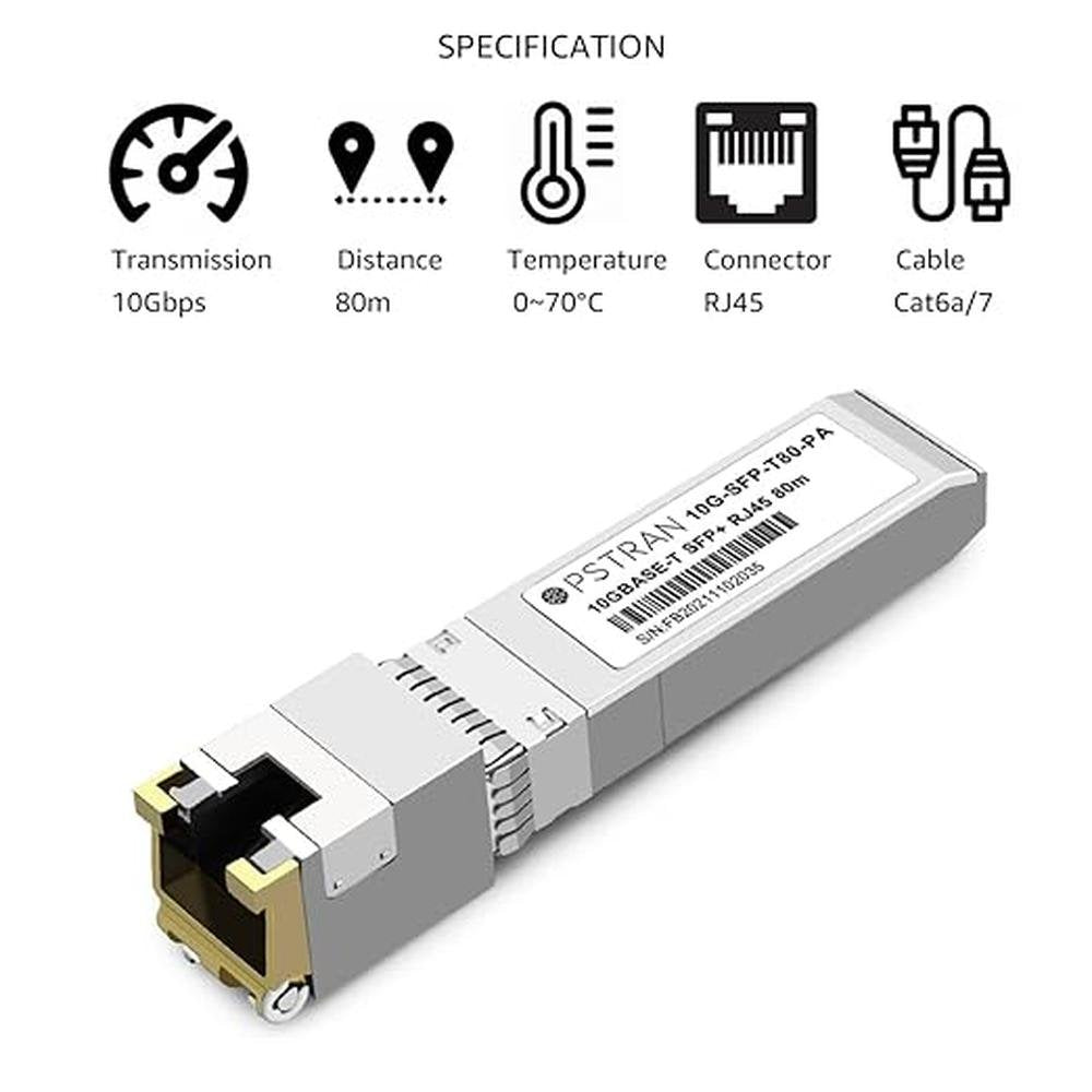 10GBASE-T SFP+ RJ45 Copper Transceiver Module Compatible – Side View