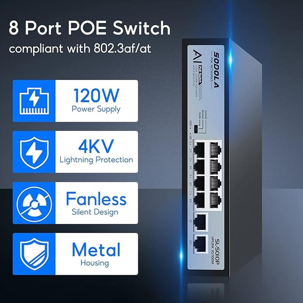 8 Port PoE Switch 100Mbps/8 PoE+ Port – In Use
