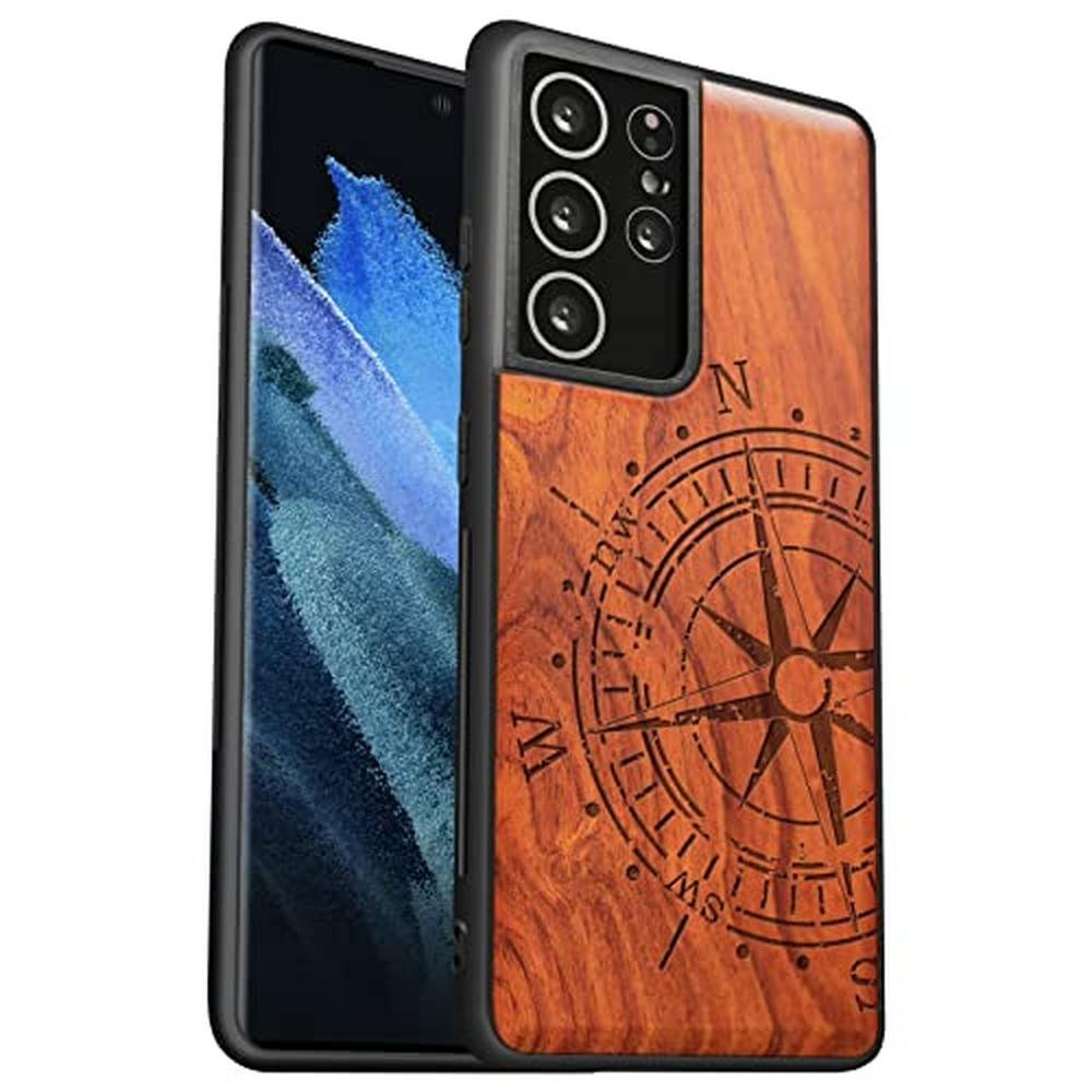 Wood Case: Carveit Galaxy S21 Ultra Hard Real Wood Soft TPU – Front View