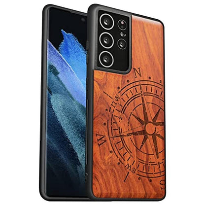 Wood Case: Carveit Galaxy S21 Ultra Hard Real Wood Soft TPU – Front View