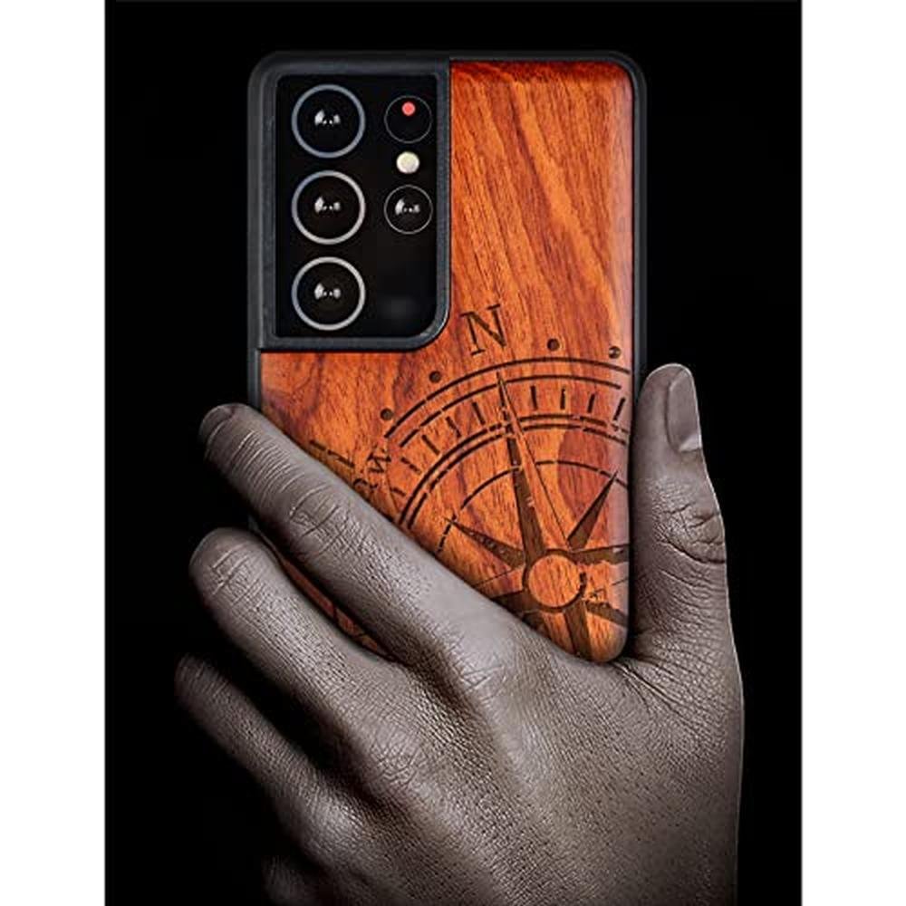 Wood Case: Carveit Galaxy S21 Ultra Hard Real Wood Soft TPU – Side View