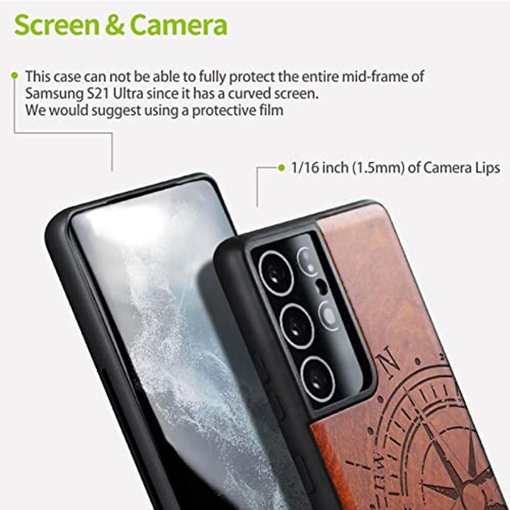 Wood Case: Carveit Galaxy S21 Ultra Hard Real Wood Soft TPU – Close-up Detail