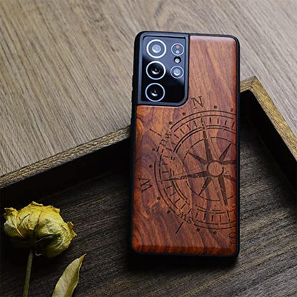 Wood Case: Carveit Galaxy S21 Ultra Hard Real Wood Soft TPU – In Use