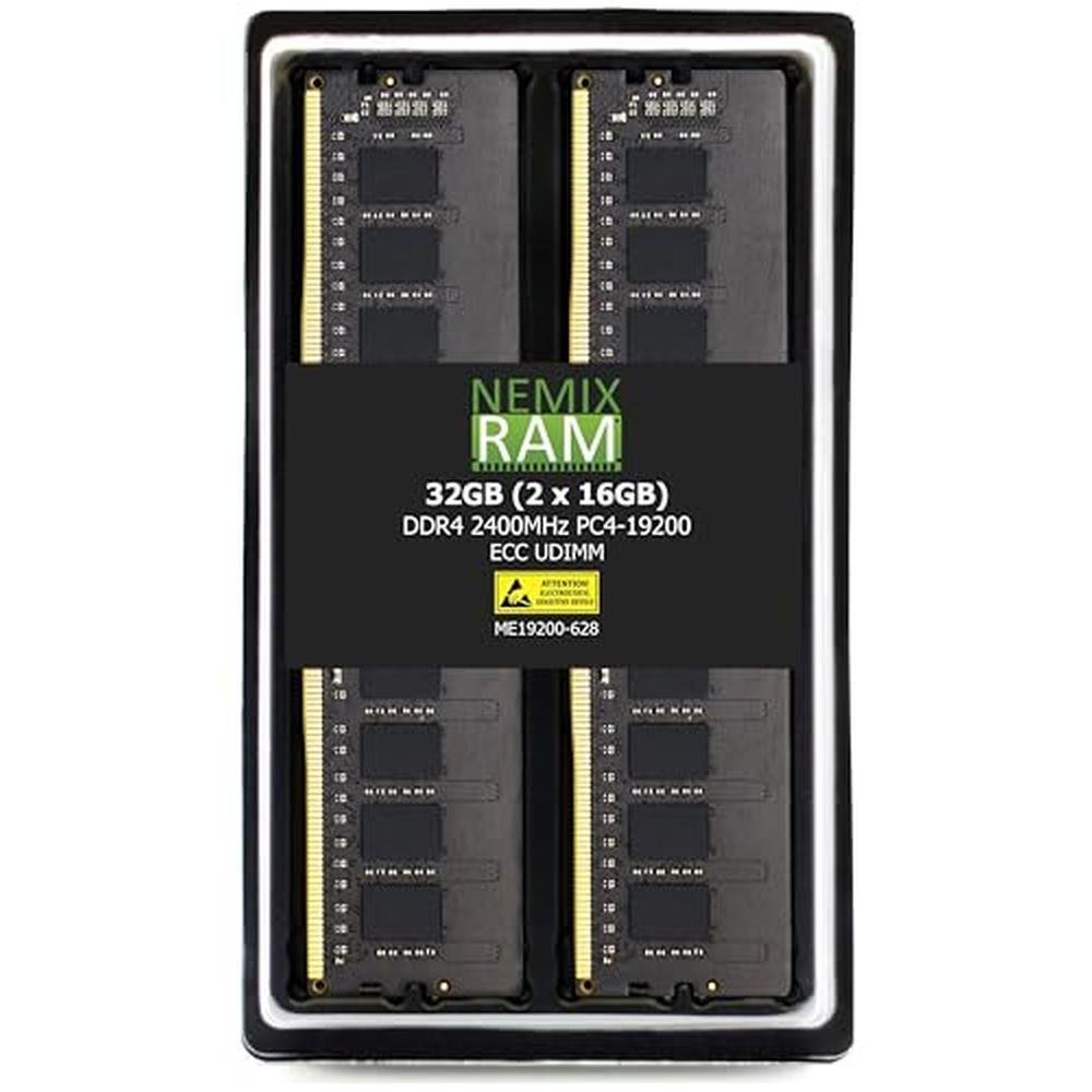 NEMIX RAM: 32GB (2x16GB) DDR4 2400MHz PC4-19200 2Rx8 1.2V – Front View