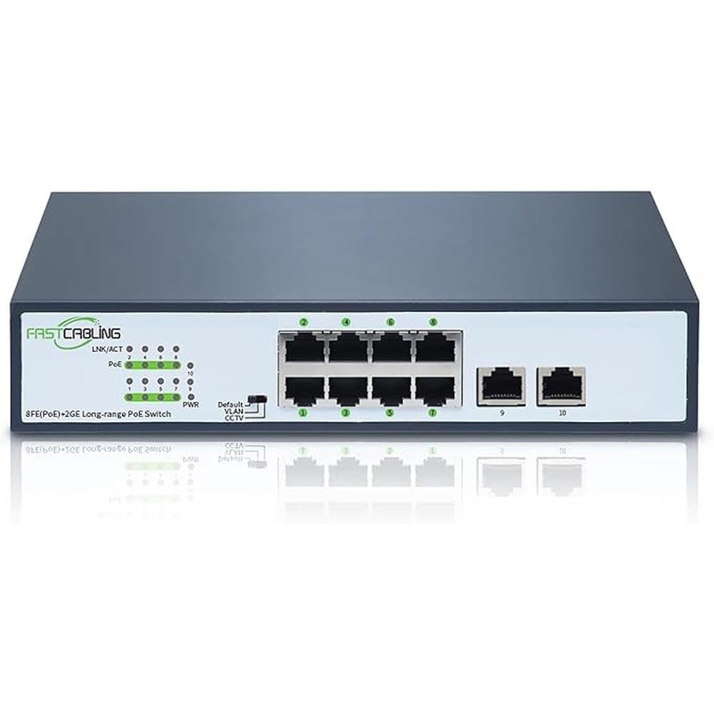 1500ft 8 Port Long Range PoE+ Switch – Front View