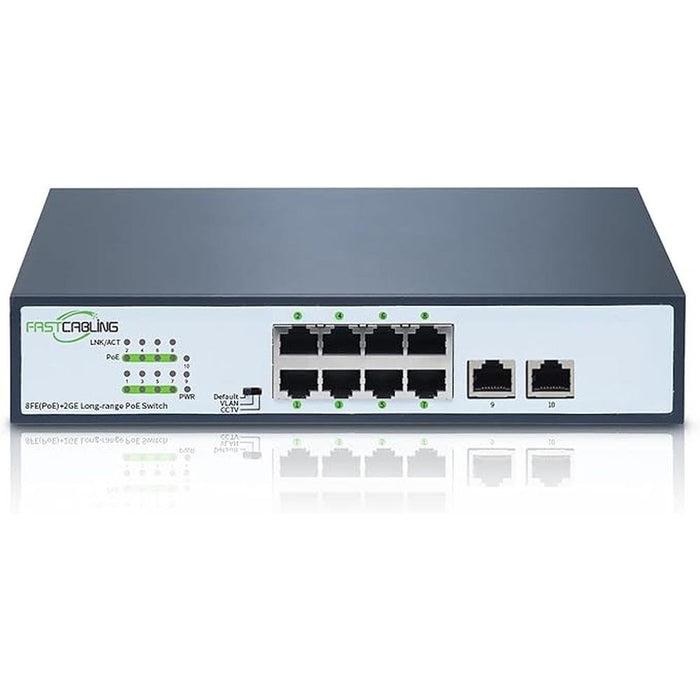 1500ft 8 Port Long Range PoE+ Switch – Front View