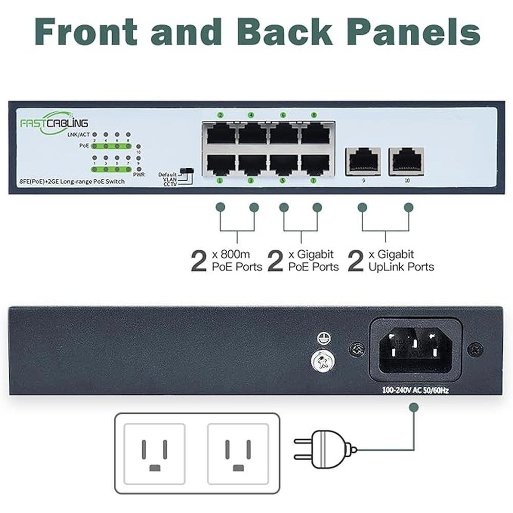 1500ft 8 Port Long Range PoE+ Switch – Side View