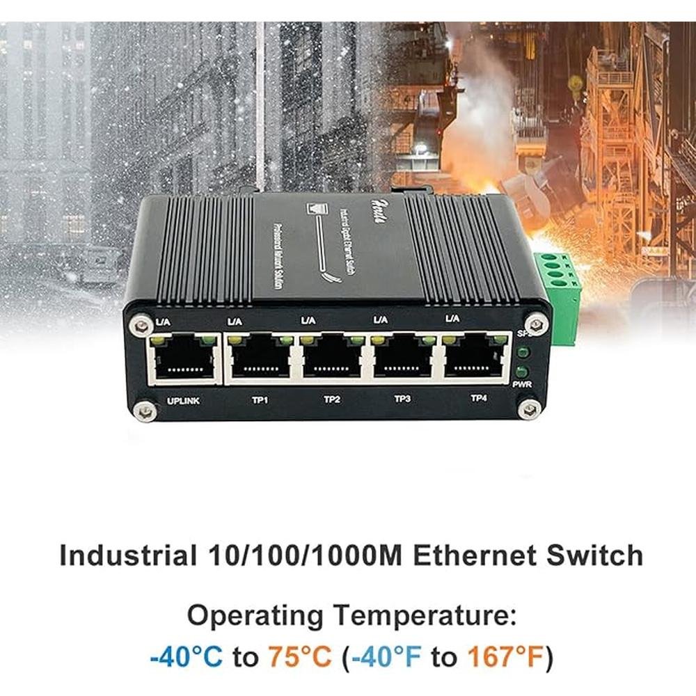 Hardened Industrial Gigabit Ethernet Switch 5-Port Mini – Side View
