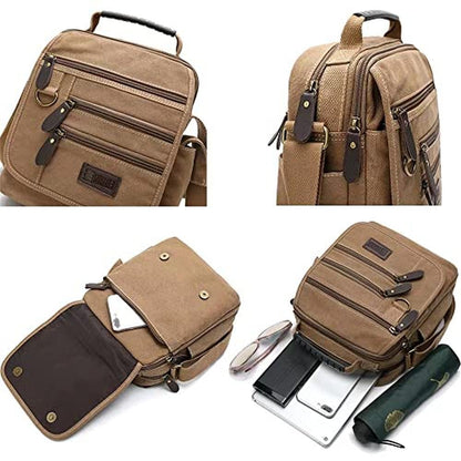 Sunsomen Bag: Mens Canvas Shoulder Bag Small Messenger – Close-up Detail