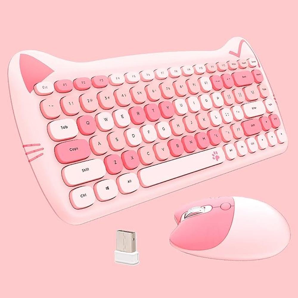 Cute Cat: 2.4G USB Wireless Keyboard and Mouse Combo Silent – Front View