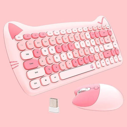 Cute Cat: 2.4G USB Wireless Keyboard and Mouse Combo Silent – Front View