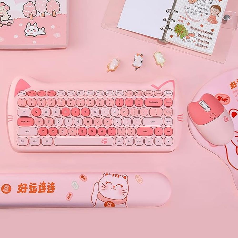 Cute Cat: 2.4G USB Wireless Keyboard and Mouse Combo Silent – Side View