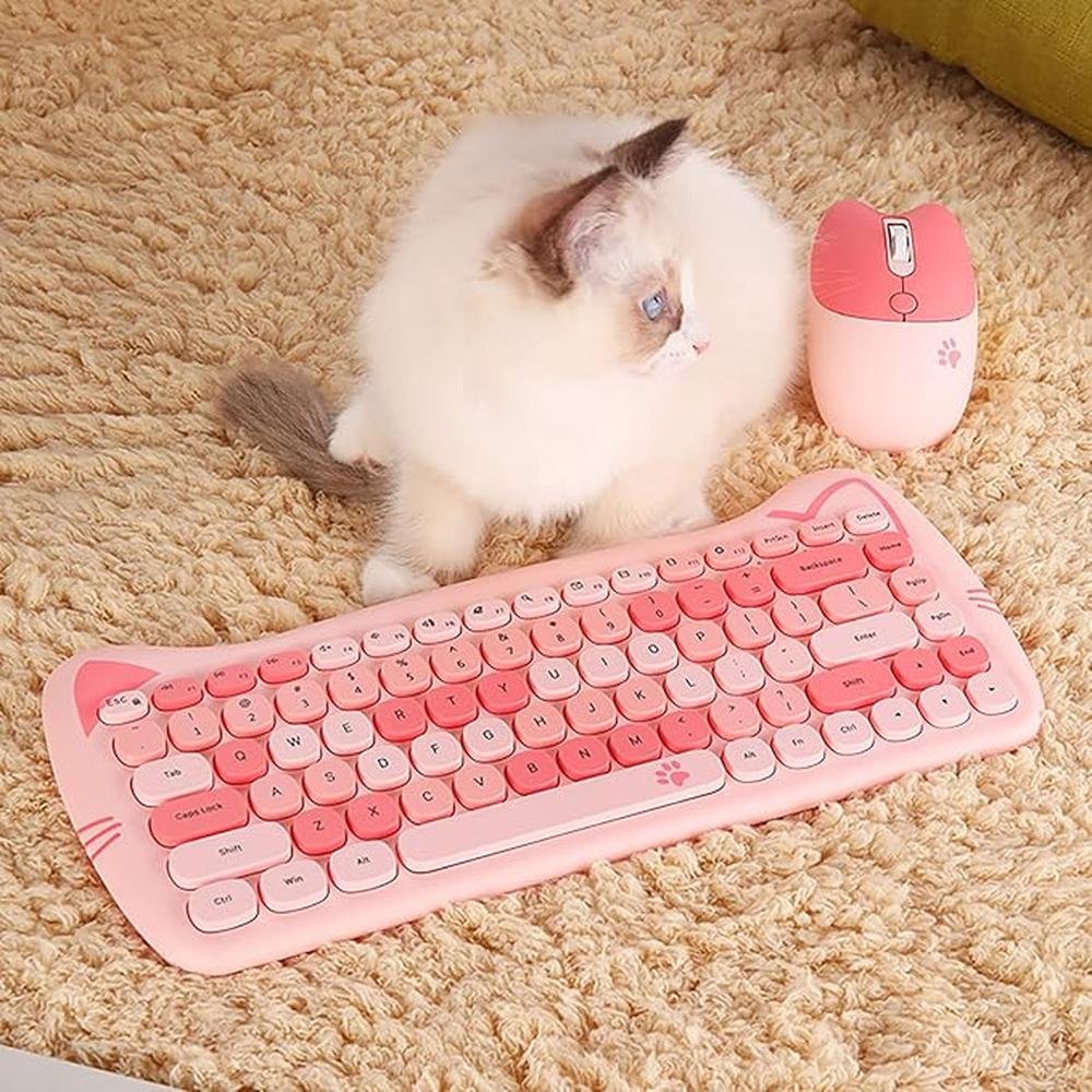 Cute Cat: 2.4G USB Wireless Keyboard and Mouse Combo Silent – Close-up Detail