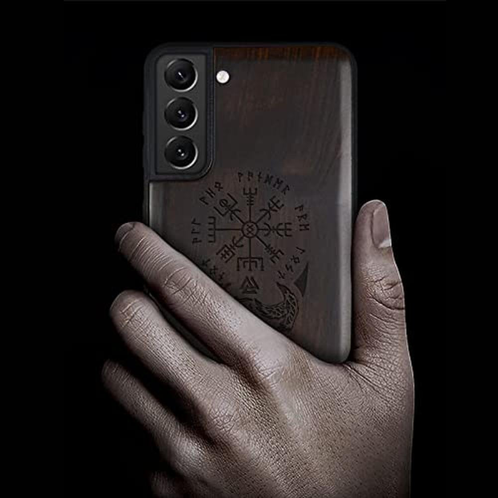 S22 Case: Carveit Galaxy S22 Wood Case Blackwood Hybrid – Side View