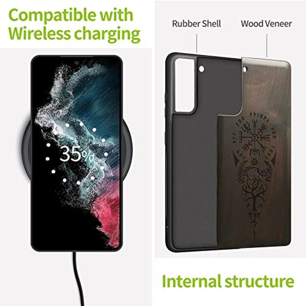 S22 Case: Carveit Galaxy S22 Wood Case Blackwood Hybrid – In Use
