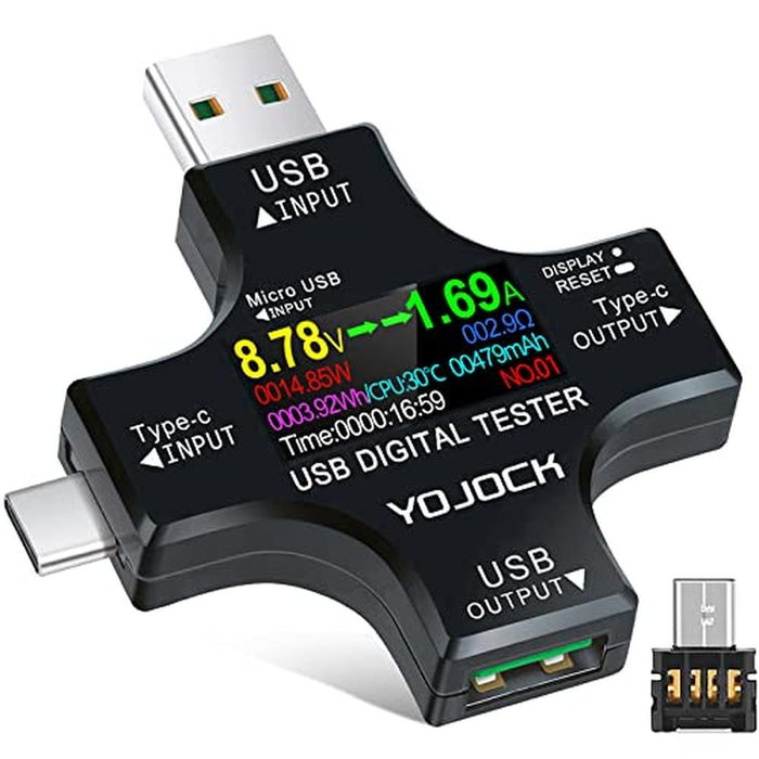 Tester Power: YOJOCK USB C Tester 2-in-1 Digital Multimeter – Front View