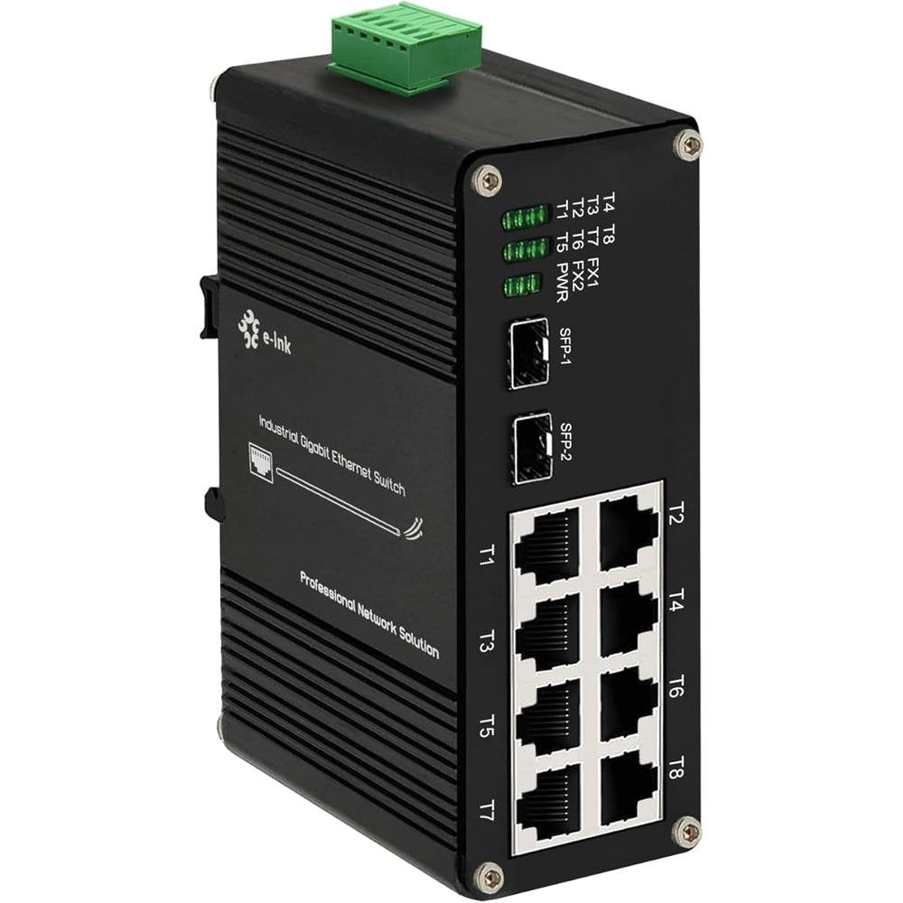 Industrial 8 Port Gigabit Ethernet POE+ Switch DIN Rail – Front View