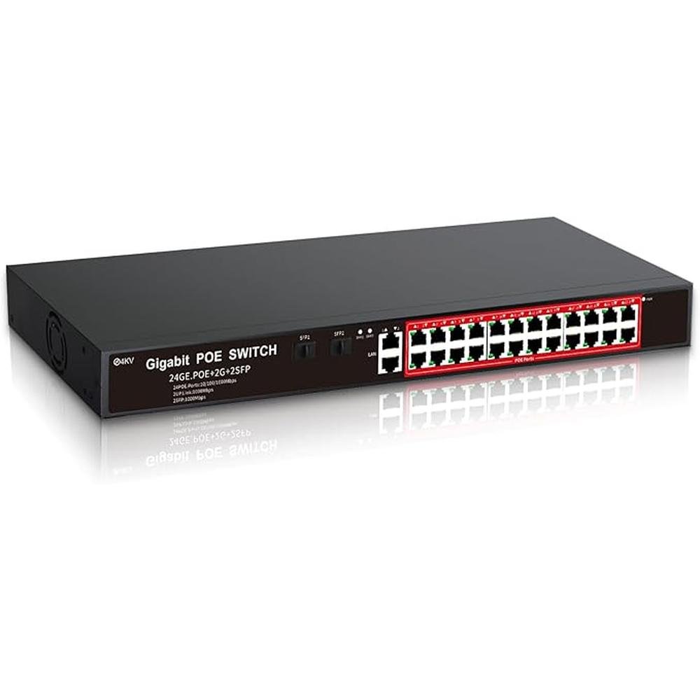 STEAMEMO 24-Port Managed Gigabit PoE+ Switch – Front View