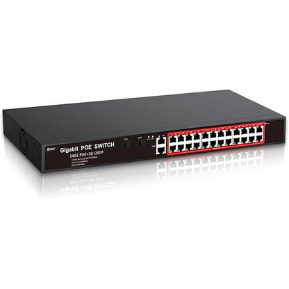 STEAMEMO 24-Port Managed Gigabit PoE+ Switch – Front View