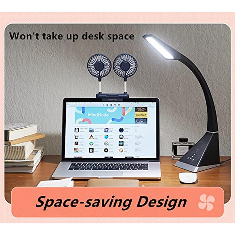 Desktop Fan: THRRLY Monitor Clip-on Fan with 2 Fan Heads – Side View