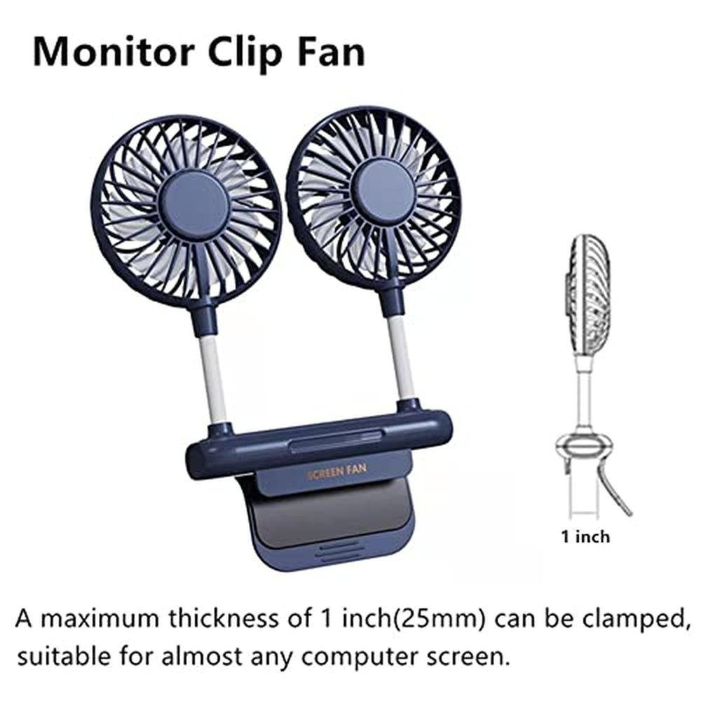 Desktop Fan: THRRLY Monitor Clip-on Fan with 2 Fan Heads – Close-up Detail