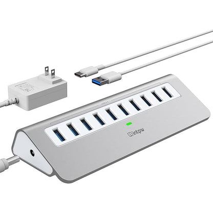Powered USB Hub: intpw 10 Port USB 3.1 Hub with 10Gbps Data – Front View