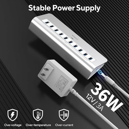 Powered USB Hub: intpw 10 Port USB 3.1 Hub with 10Gbps Data – In Use