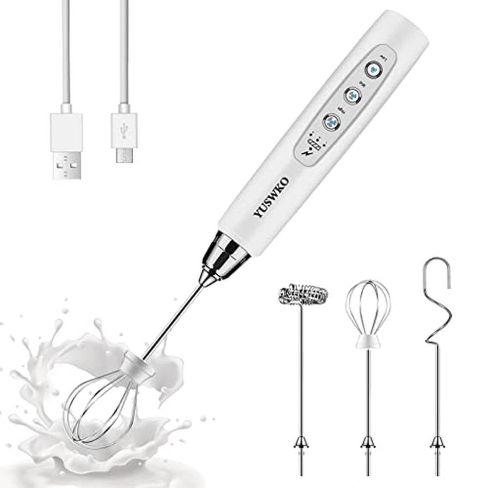 Frother Coffee: YUSWKO White Handheld Milk Frother Wand – Front View
