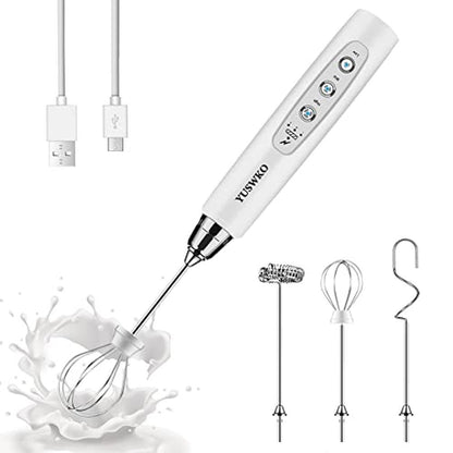 Frother Coffee: YUSWKO White Handheld Milk Frother Wand – Front View