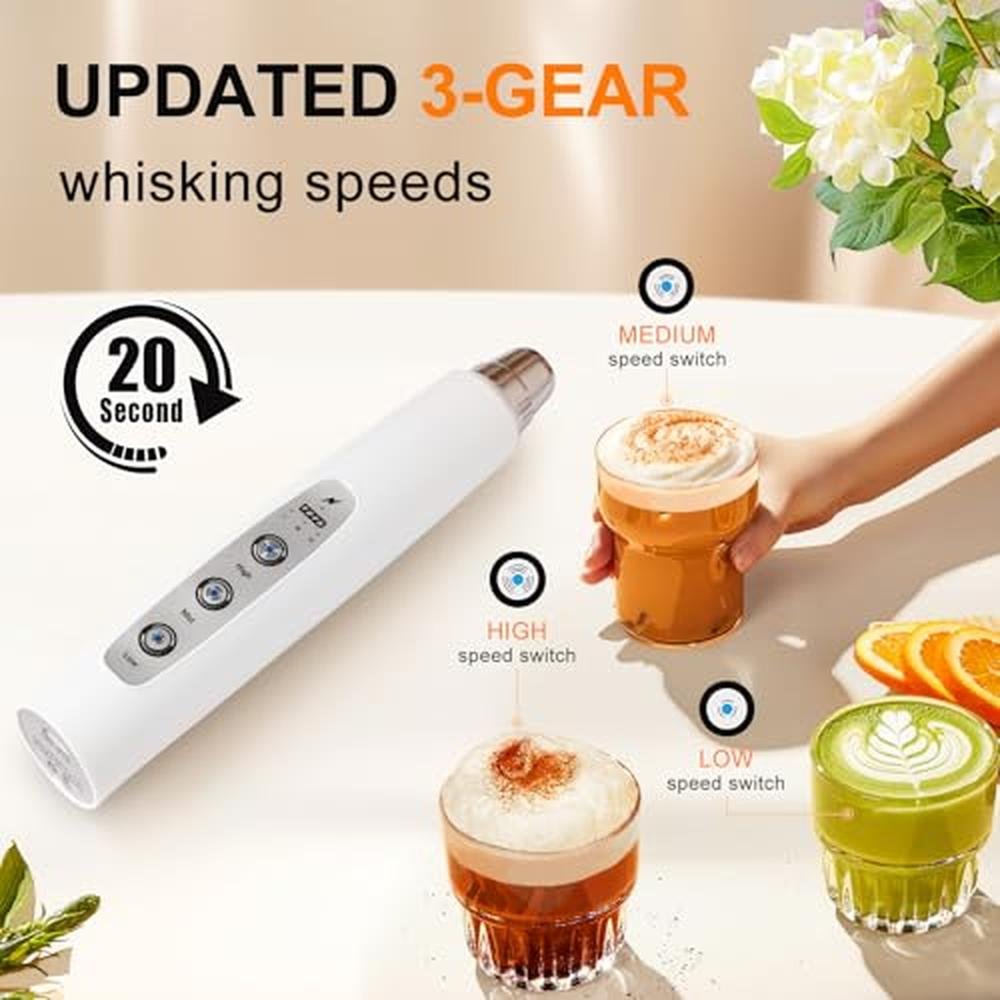Frother Coffee: YUSWKO White Handheld Milk Frother Wand – Close-up Detail