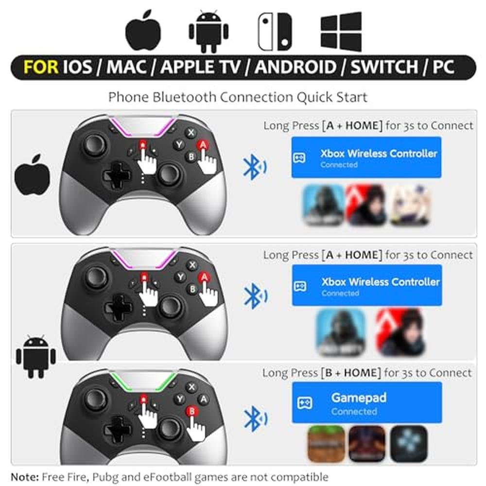 Premium Bluetooth Controller: Advanced 6-Axis Gyro – Side View