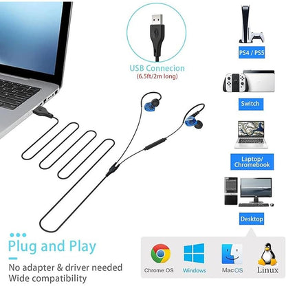 USB Earbuds with Microphone for PC Laptop – Side View