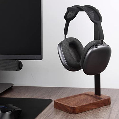 Walnut Holder: PHERKORM Walnut Wood Aluminum Headset Holder – Side View