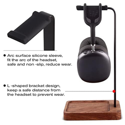 Walnut Holder: PHERKORM Walnut Wood Aluminum Headset Holder – In Use