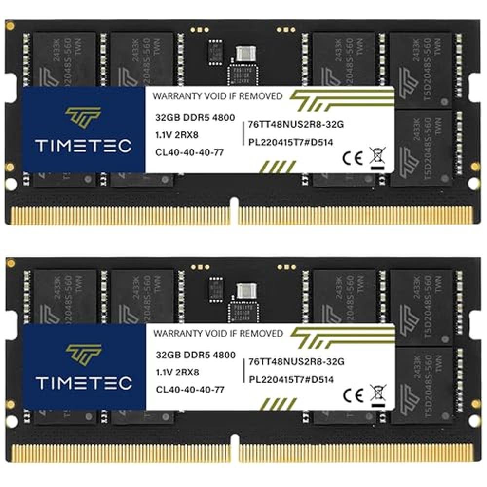 64GB 2x32GB DDR5 4800MHz: Timetec Laptop Memory RAM Module – Front View