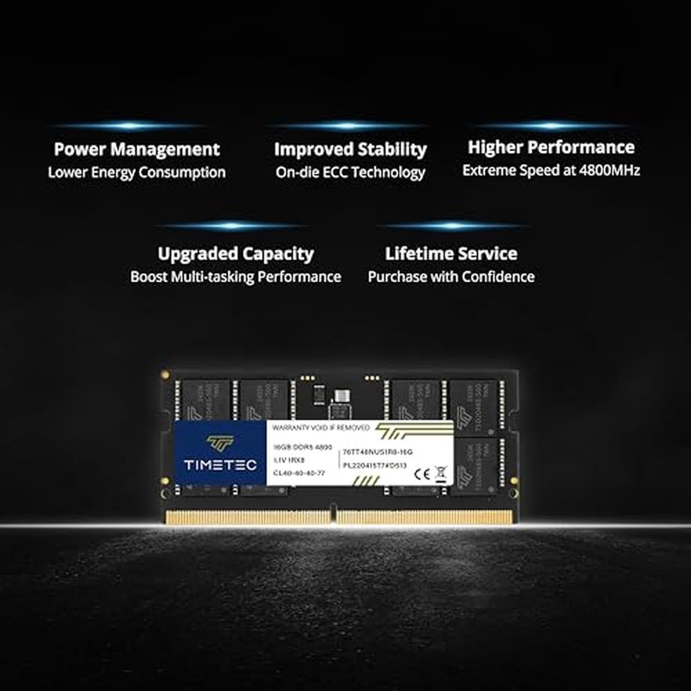 16GB Timetec: Timetec DDR5 4800MHz PC5-38400 Unbuffered – Close-up Detail