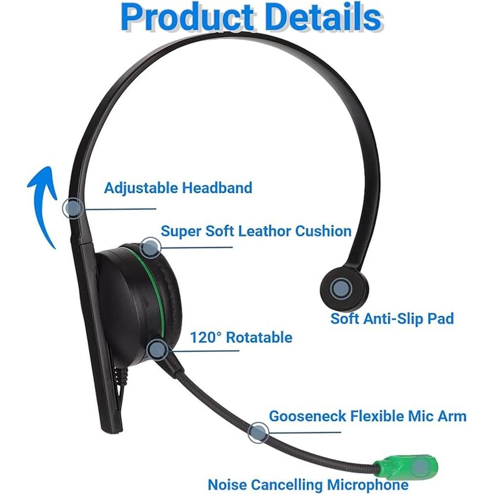 Wired Headset: 3.5mm Single Ear Headphone Gaming Headset – Side View
