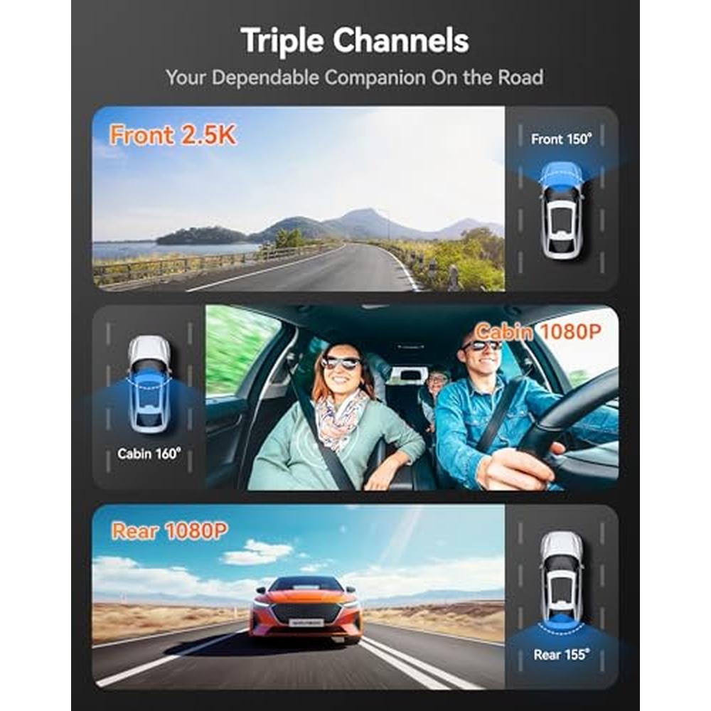 Dash Camera: WOLFBOX i07 3 Channel 4K Dash Cam Front and – Side View