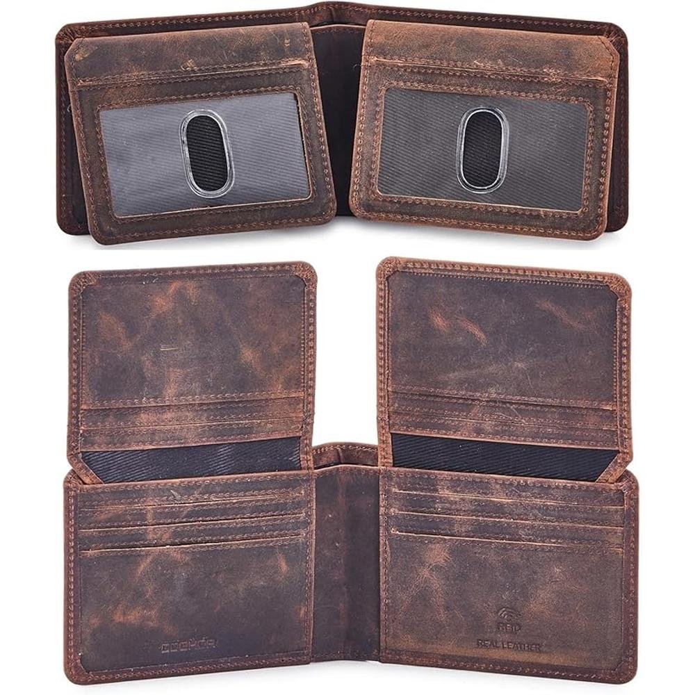 Mens Wallet: Real Leather Bifold RFID Blocking High – Front View