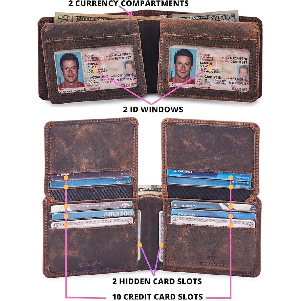 Mens Wallet: Real Leather Bifold RFID Blocking High – Close-up Detail