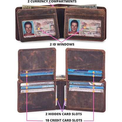 Mens Wallet: Real Leather Bifold RFID Blocking High – Close-up Detail