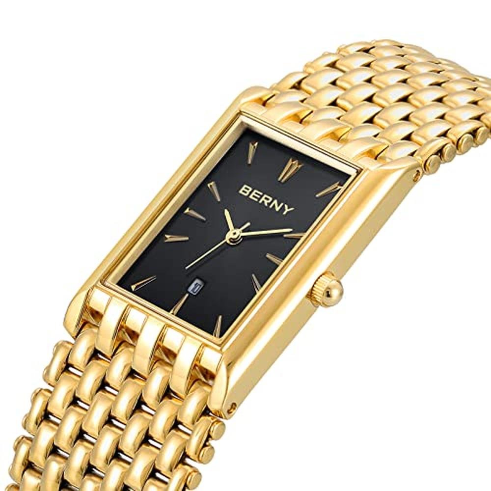 Watches Men: BERNY Gold 2166M Japanese Quartz Movement – Side View